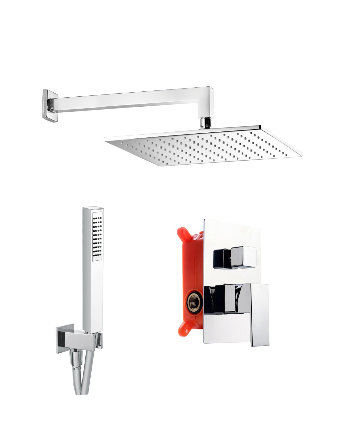 Damast - Kit doccia quadro in ottone cromato Elegance 20Q con miscelatore - 16303