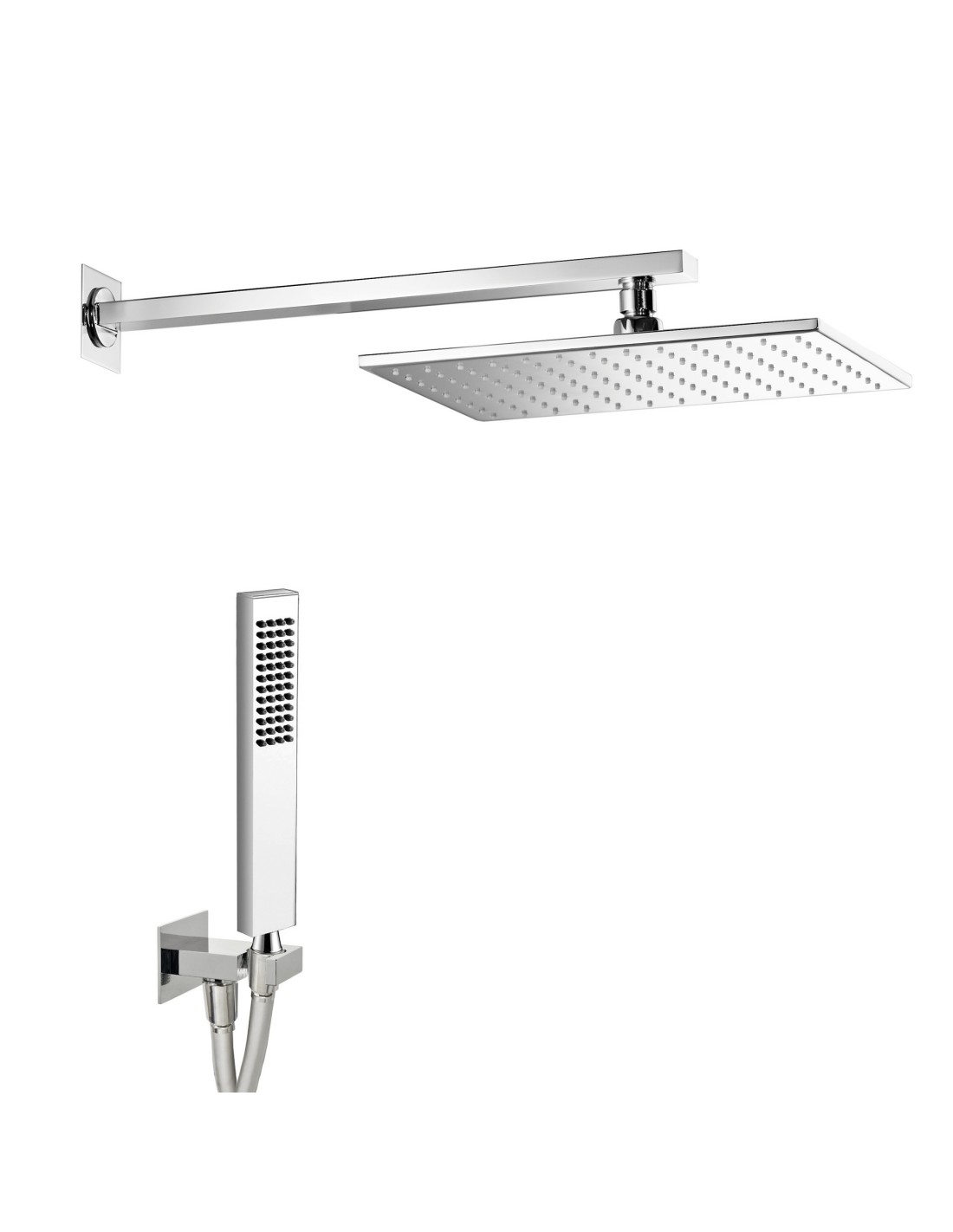 Damast - Kit doccia rettangolo in ottone cromato Elegance con miscelatore - 16306