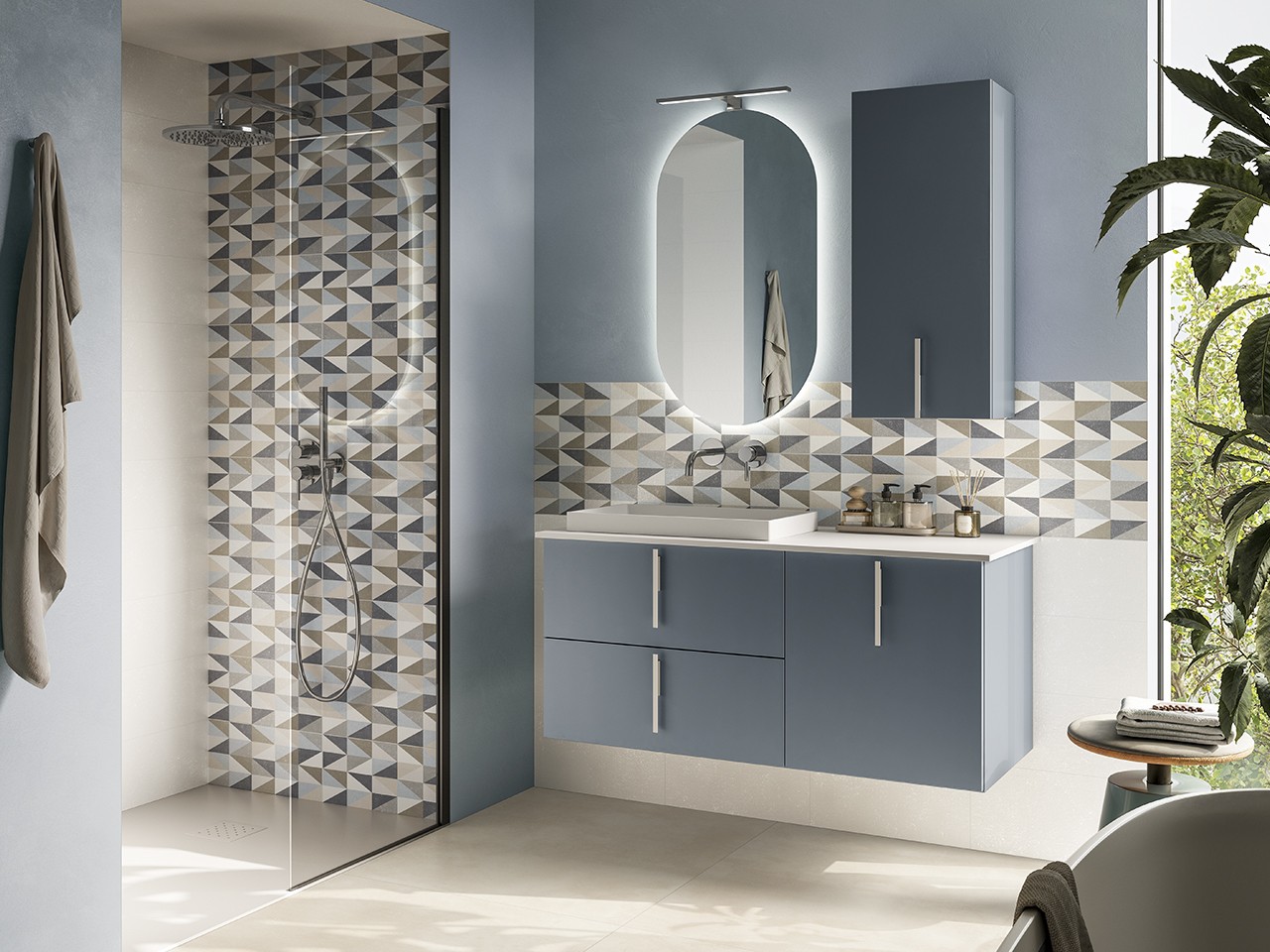 Mobile Bagno DESK 120 cm Blu Avio Opaco - Maniglie e Lavabo STAR Bianco opaco-9024658