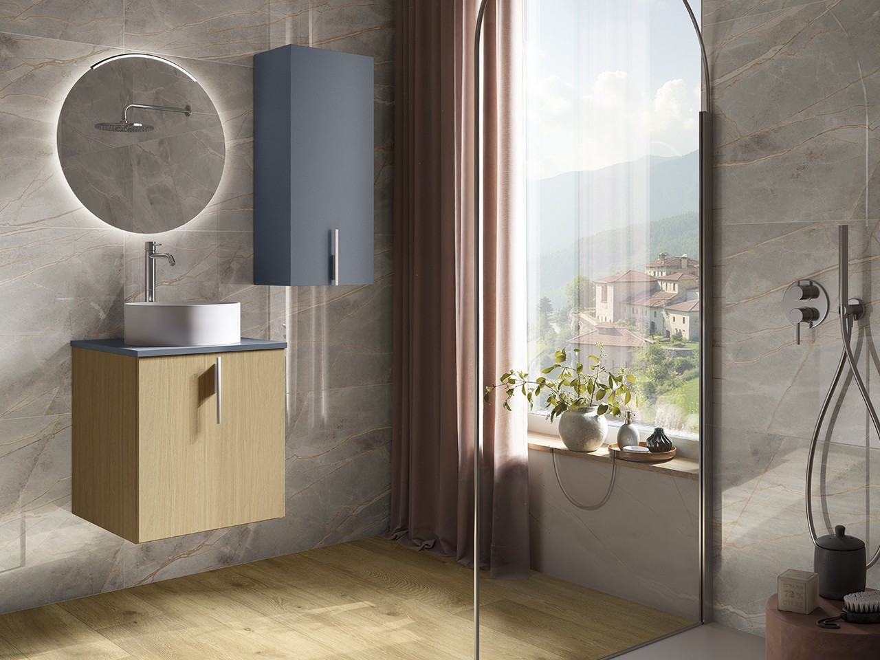 Mobile Bagno DESK 50 cm 1 Anta Quercia Chiaro - Maniglia Bianco opaco-9024667