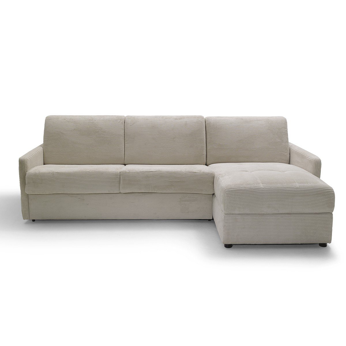 Divano d'angolo convertibile a 3 posti in velluto a coste avorio L260 cm