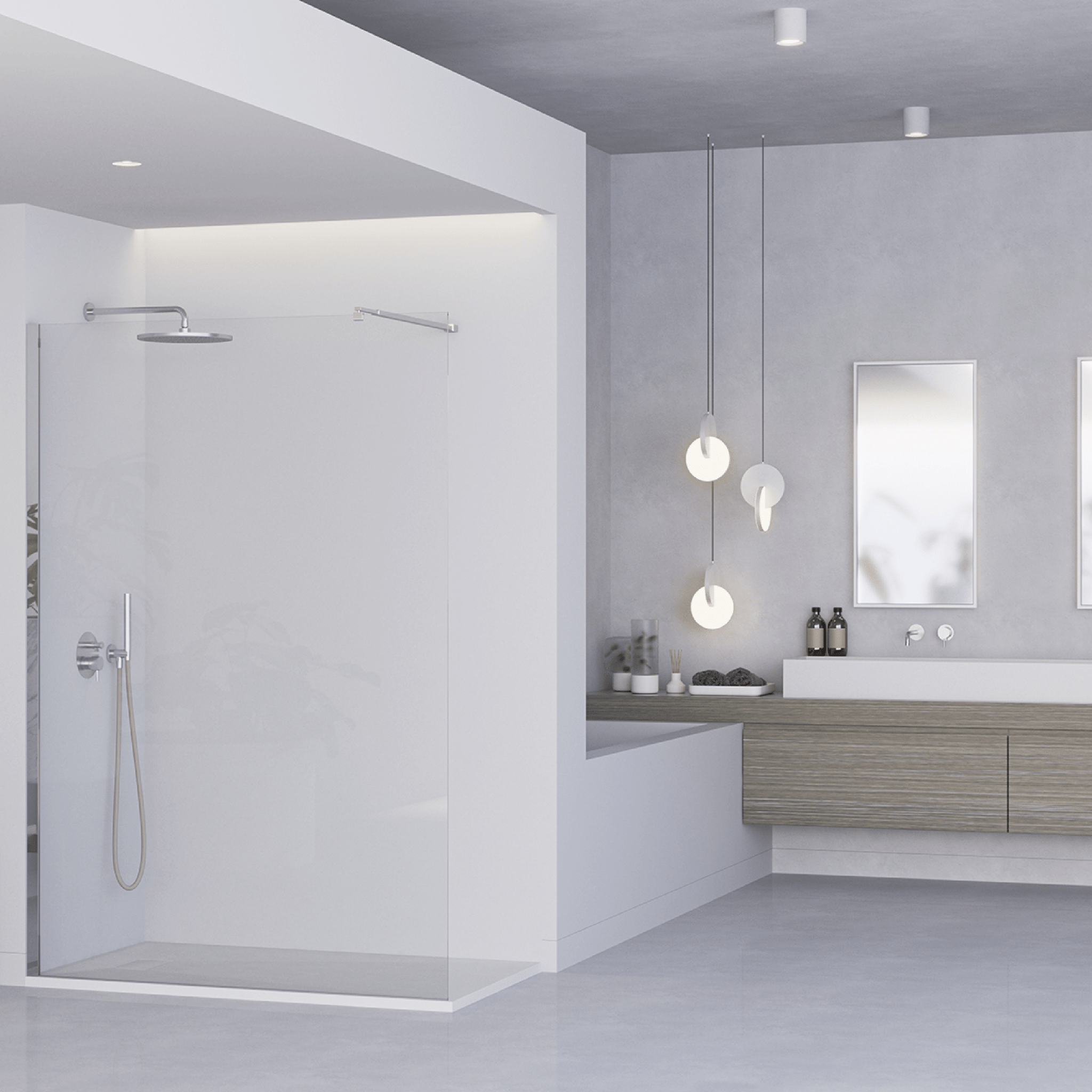 Box Doccia Walk-In 90 Cm Con Braccio Telescopico Feridras Cromo Lucido/Vetro Trasparente