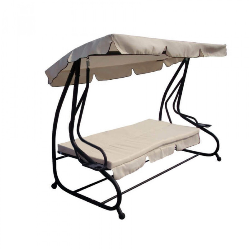 Dondolo 3 posti con cuscino beige reclinabile da giardino terrazzo