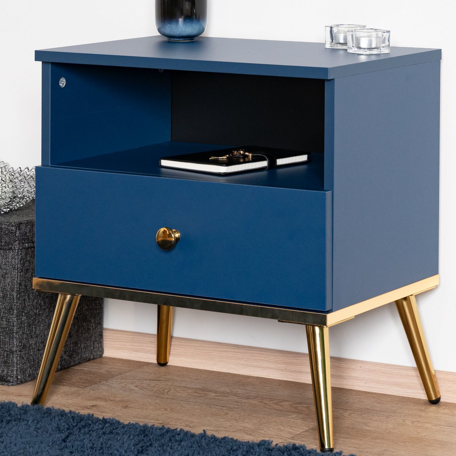 Comodino con cassetto Kumpula 06, blu scuro - misure: 54 x 50 x 34 cm (h x l x p)