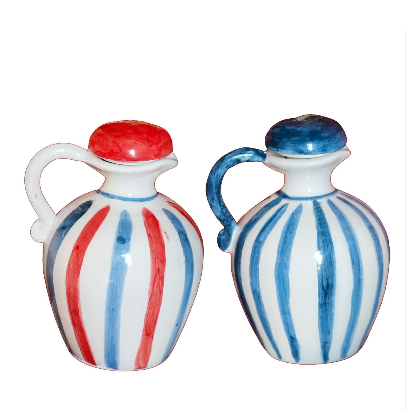 Set di bottiglie per olio d'oliva e aceto in ceramica rossa e blu