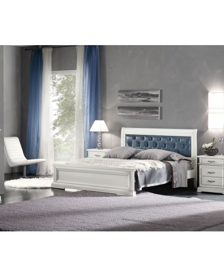 LETTO MATRIMONIALE LEGNO MASSELLO testata imbottita vari colori