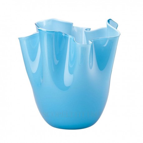 Fazzoletto Venini in vetro opalino acquamare cm 13,5