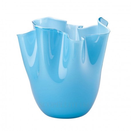 Fazzoletto Venini in vetro opalino acquamare cm 24