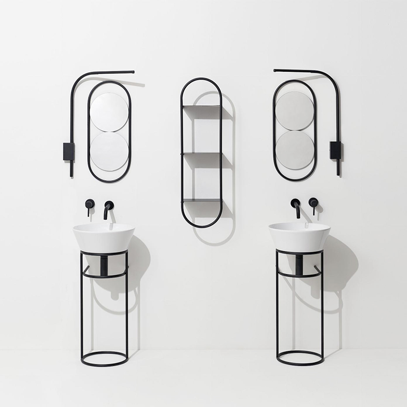 Lavabo tondo con struttura nera Wave 01 Simas