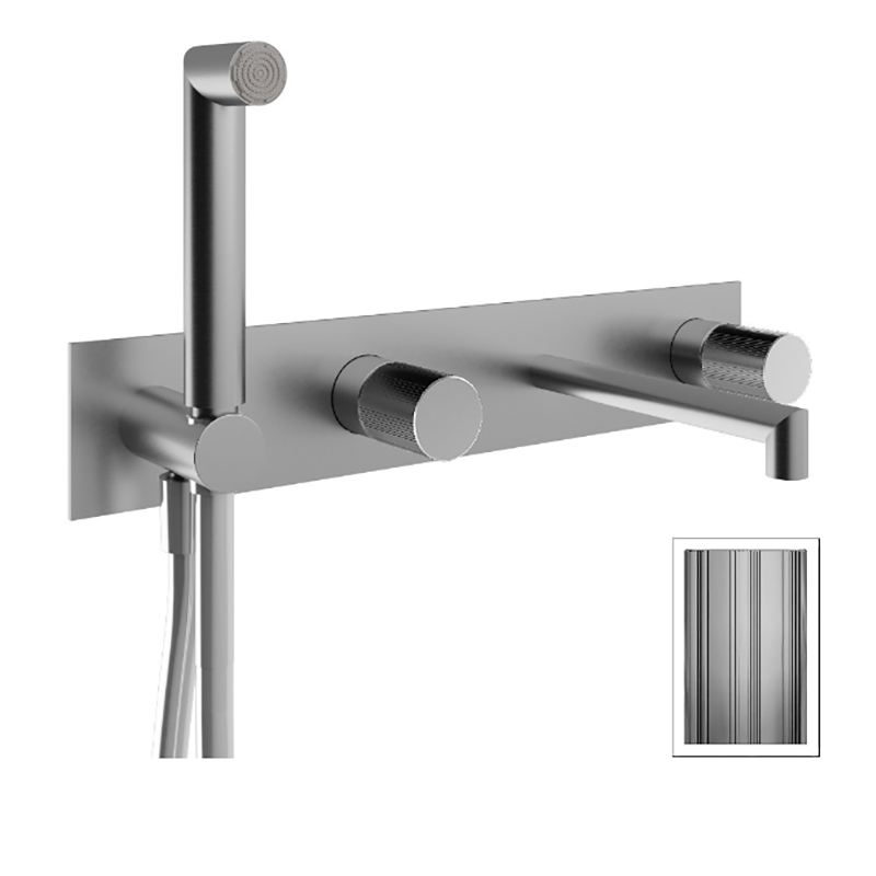 Miscelatore per vasca/doccia ad incasso con piastra e maniglia zigrinata 28mm Treemme