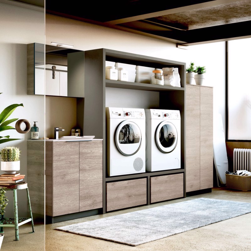 Mobile lavanderia con struttura per lavatrice e asciugatrice Laundry 05