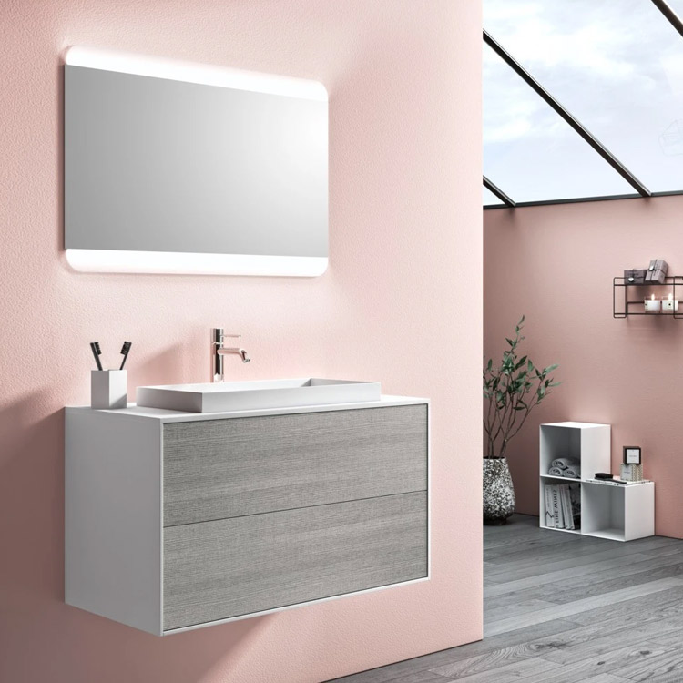 Mobile bagno sospeso con lavabo in resina opaca Ago