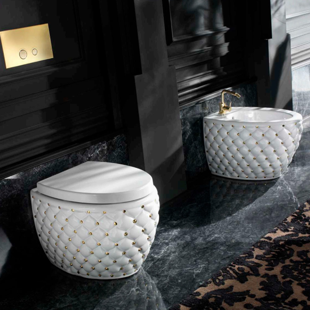 Wc a terra bianco con decoro Capitonnè Class AeT Italia