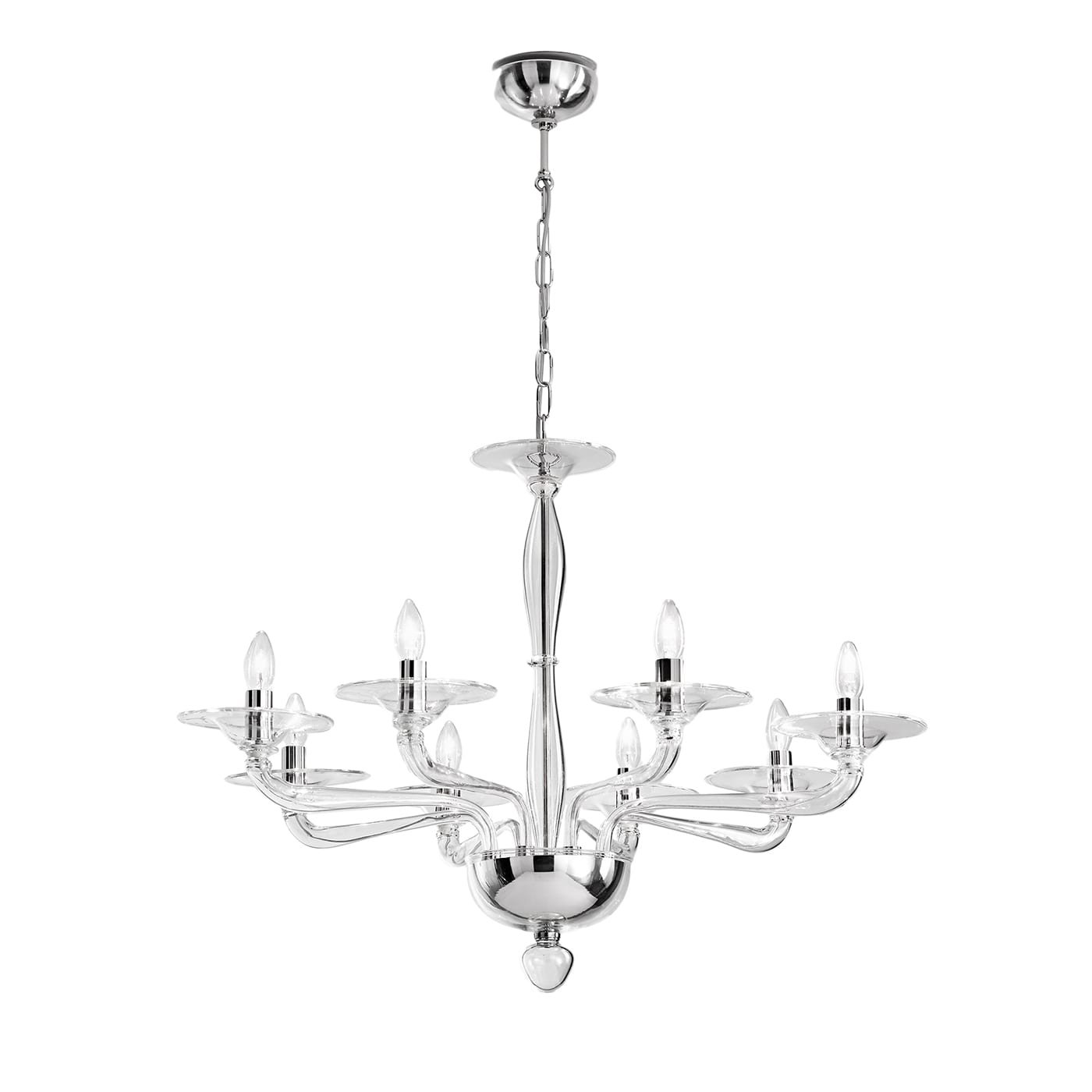 Lampadario Isabel a 8 Luci in Vetro Soffiato Trasparente e Metallo Cromato