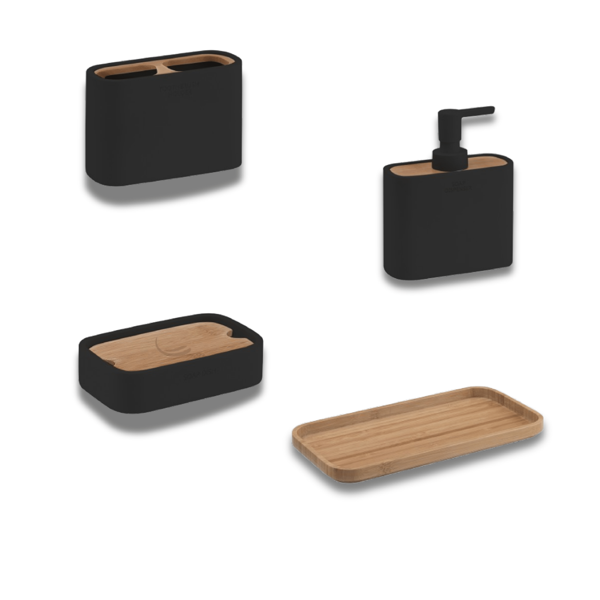 Set 4 Accessori D'Appoggio Gedy "Ninfea" Nero Opaco/Naturale