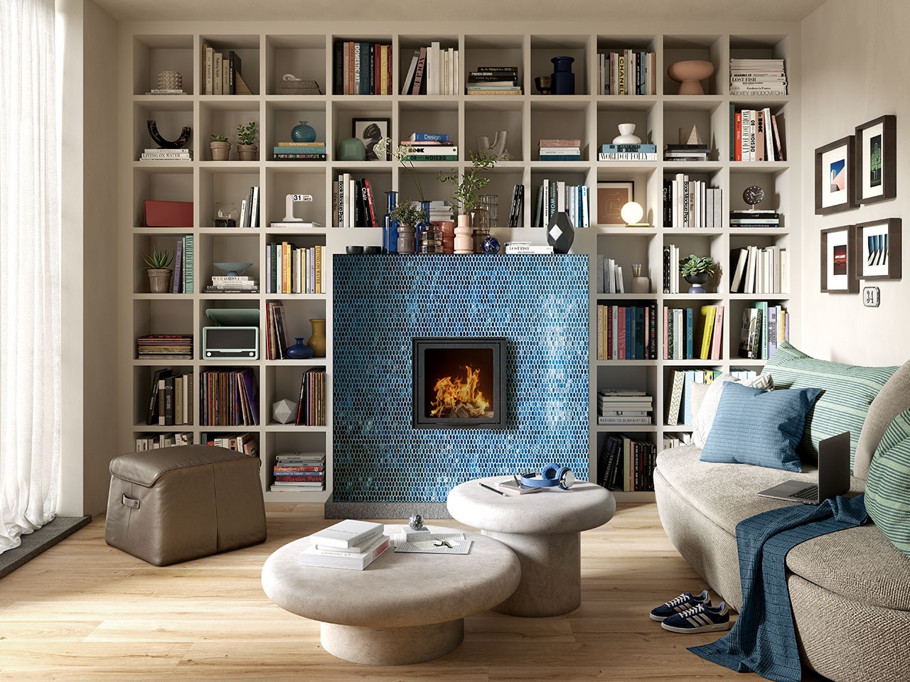 Mosaico in Vetro Gems Blue con Foglia Argento 29,5x29,8 cm Blu-77018