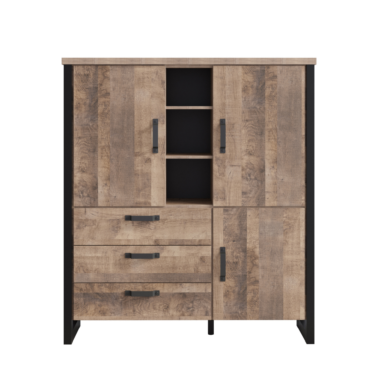 Grande credenza alta 3 ante, 3 cassetti e 3 nicchie L138 cm - EMILE