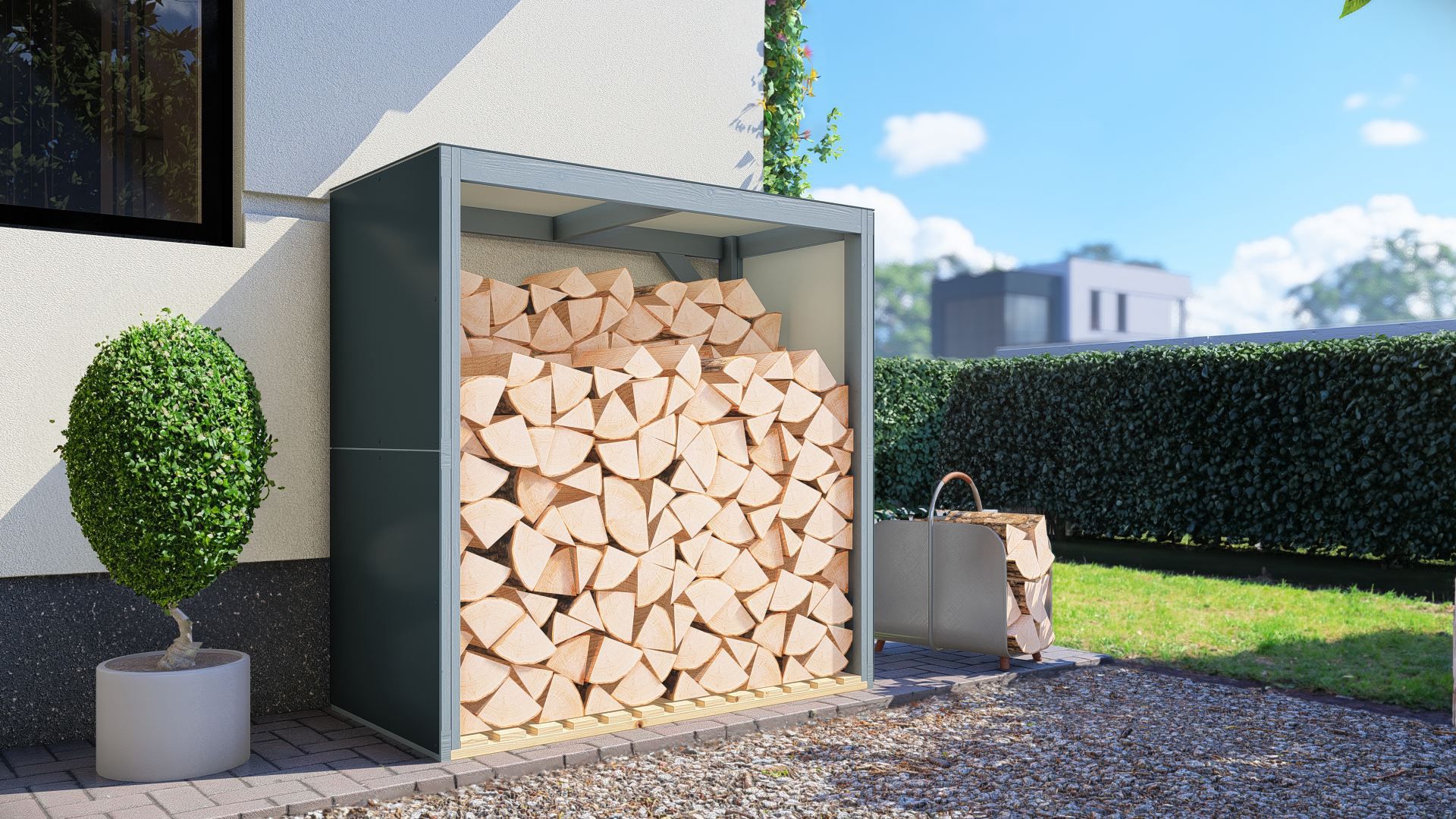 Tettoia per legna "Zittau" 02, antracite / grigio - 151 x 76 x 155 cm (l x p x h)