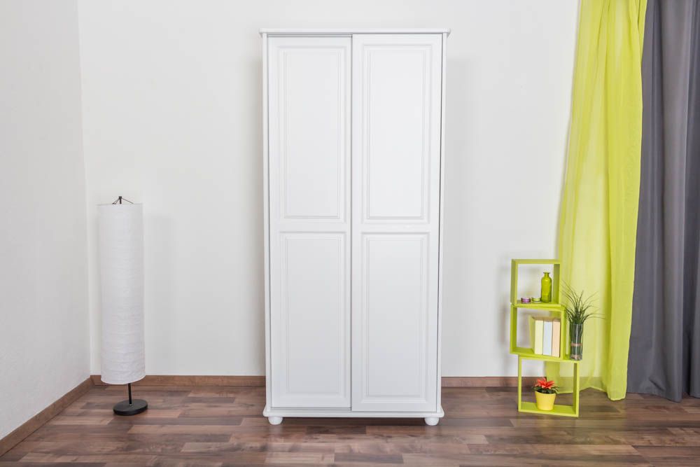 Armadio "Junco" 14B, pino massiccio, laccato bianco - 195 x 92 x 59 cm