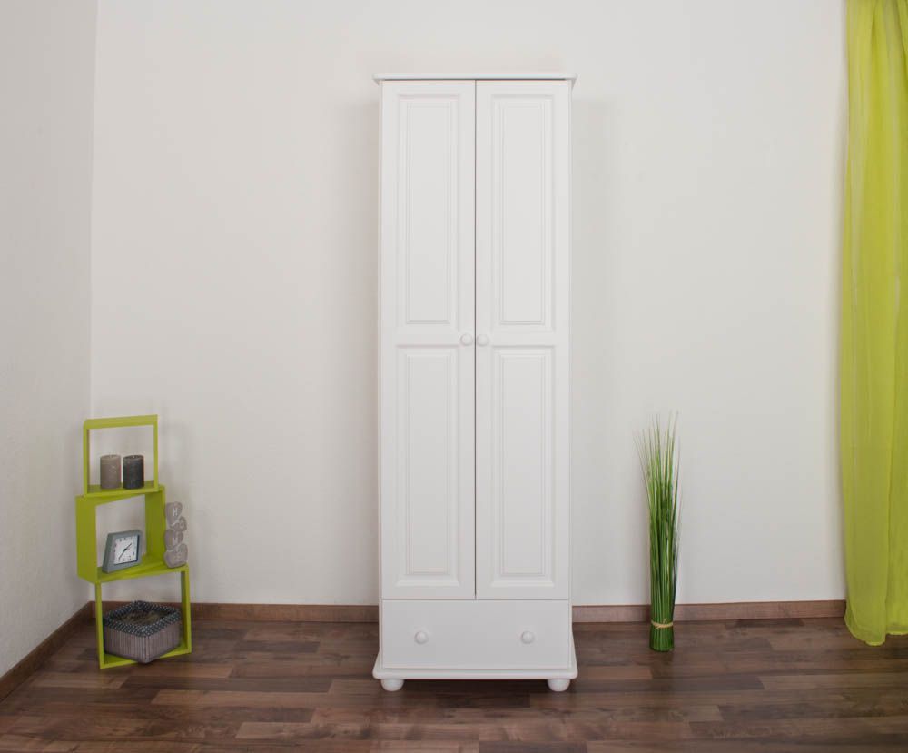 Armadio "Junco" 15A, pino massiccio, laccato bianco - 195 x 65 x 59 cm