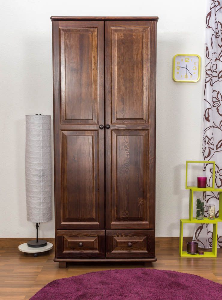 Armadio "012", pino massiccio, color noce - 190 x 80 x 60 cm (h x l x p)