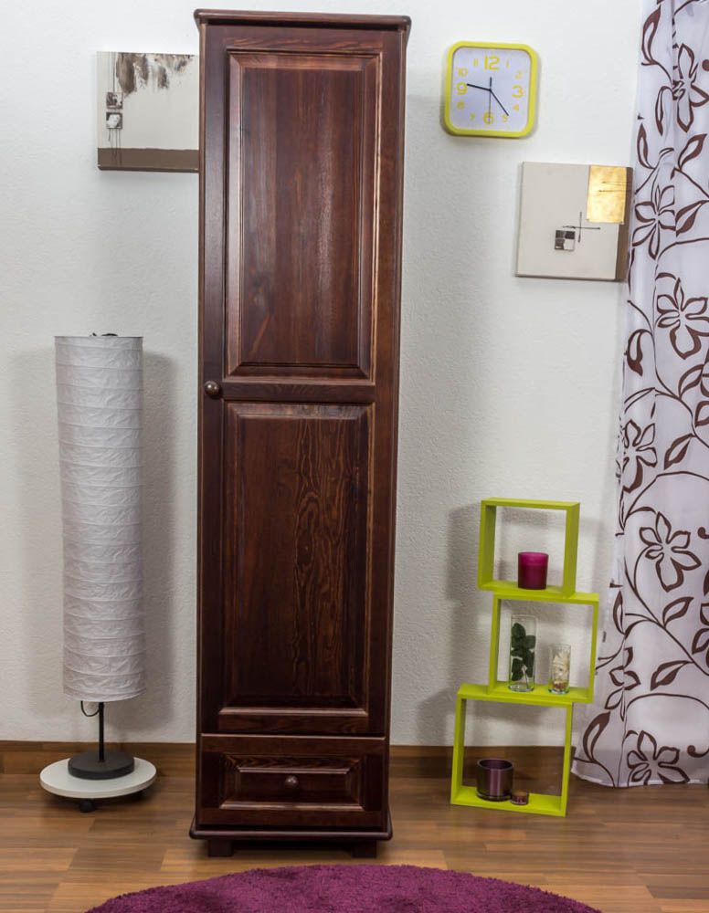 Armadio "002", pino massiccio, color noce - 190 x 47 x 60 cm (h x l x p)