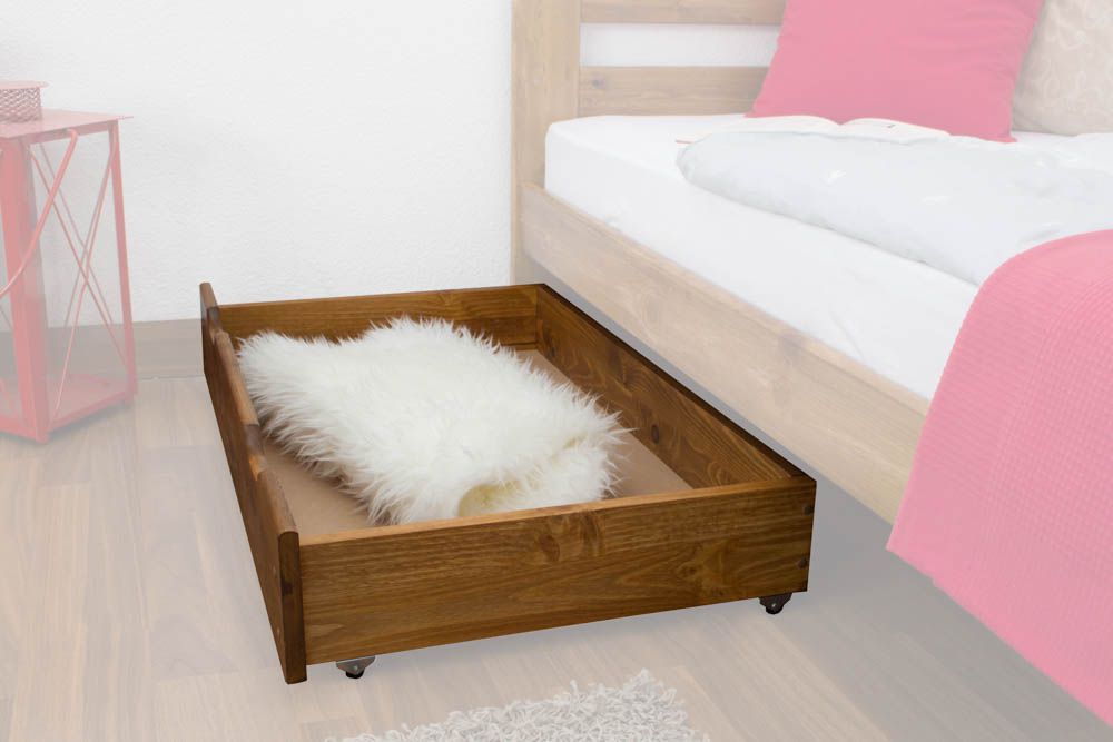 Cassettone letto in pino massello color rovere 001 - 18,50 x 97,50 x 57 cm (h x l x p)