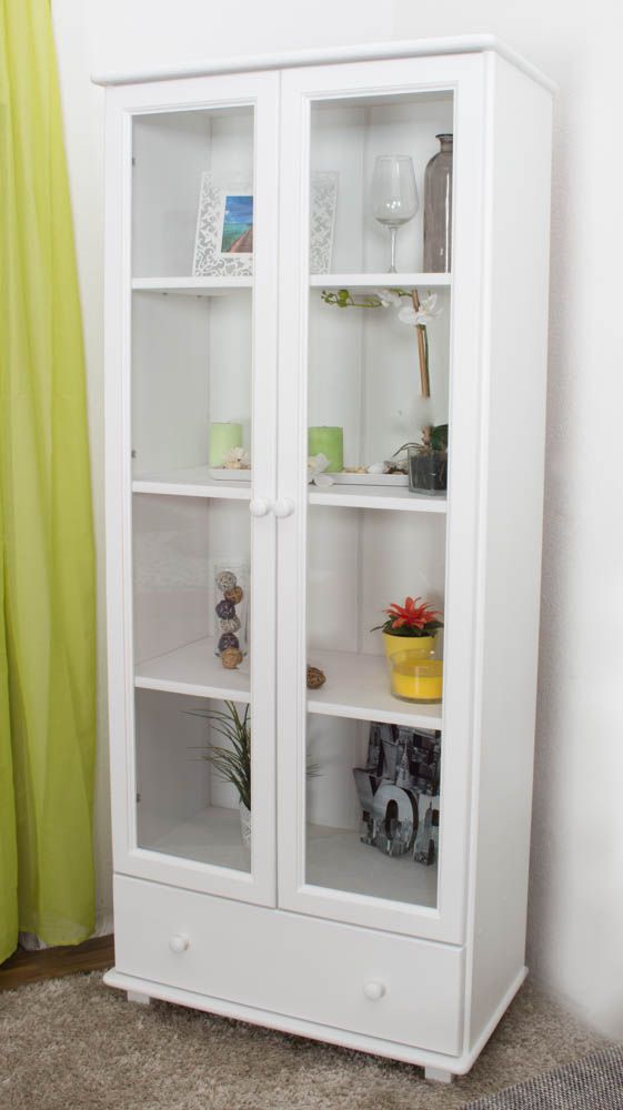 Vetrinetta "W008", pino massiccio, laccato bianco - 190 x 80 x 42 cm (h x l x p)