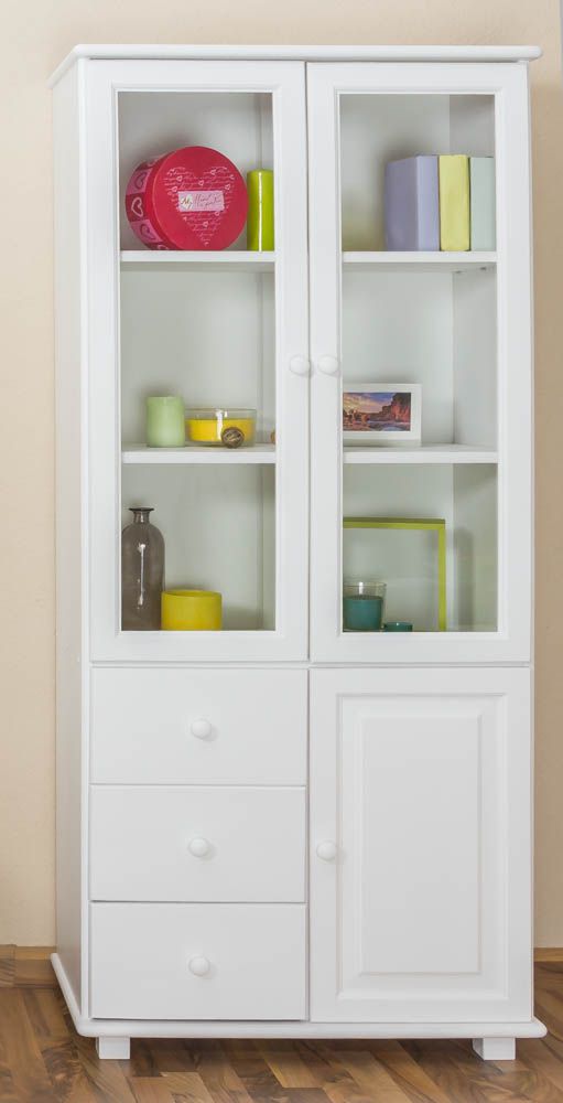 Vetrinetta "W010", pino massiccio, laccato bianco - 190 x 80 x 42 cm (h x l x p)