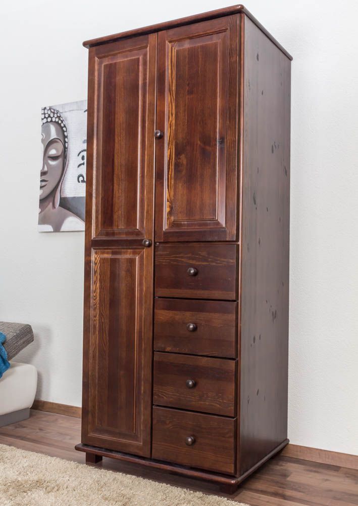 Armadio "009", pino massiccio, color noce - 190 x 80 x 60 cm (h x l x p)