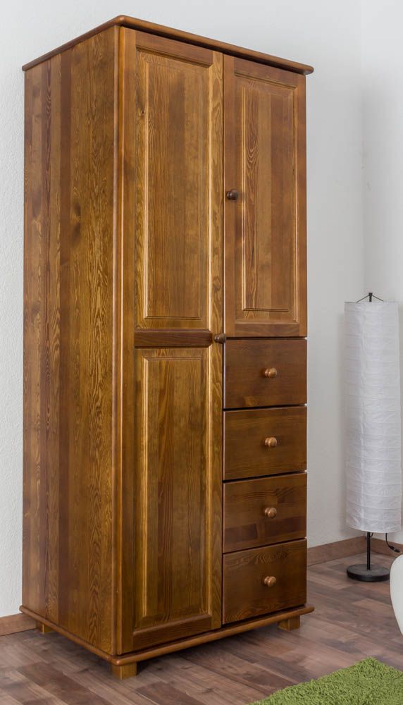 Armadio "009", pino massiccio, color rovere - 190 x 80 x 60 cm (h x l x p)