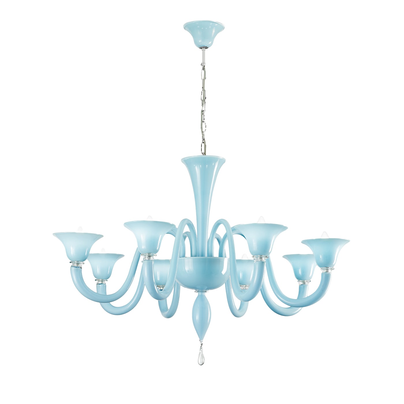 Lampadario Tatiana a 8 Luci in Vetro Soffiato Azzurro Chiaro