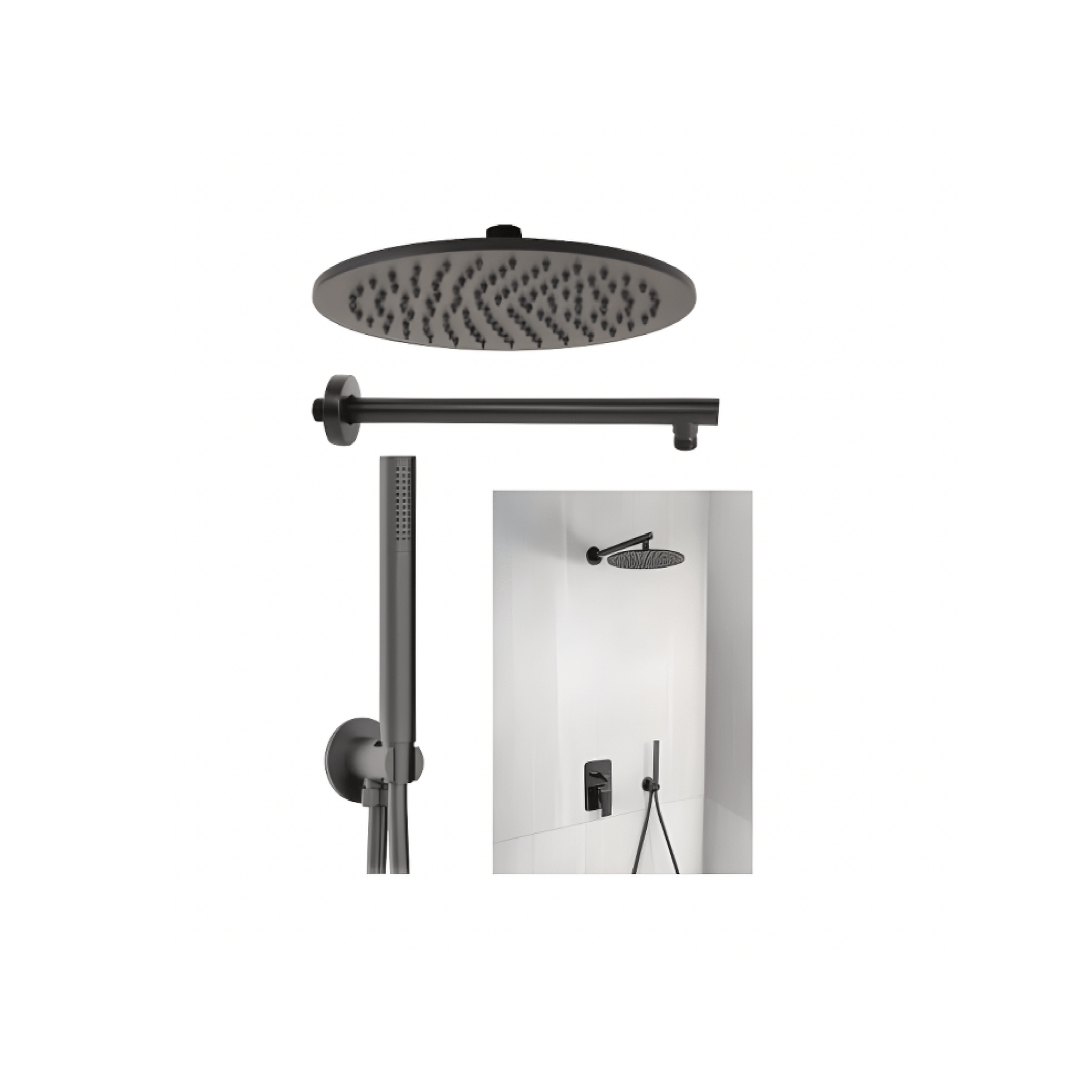 Set Doccia Completo Tondo Soffione Diam.25 Cm "Home Design" Nero Opaco