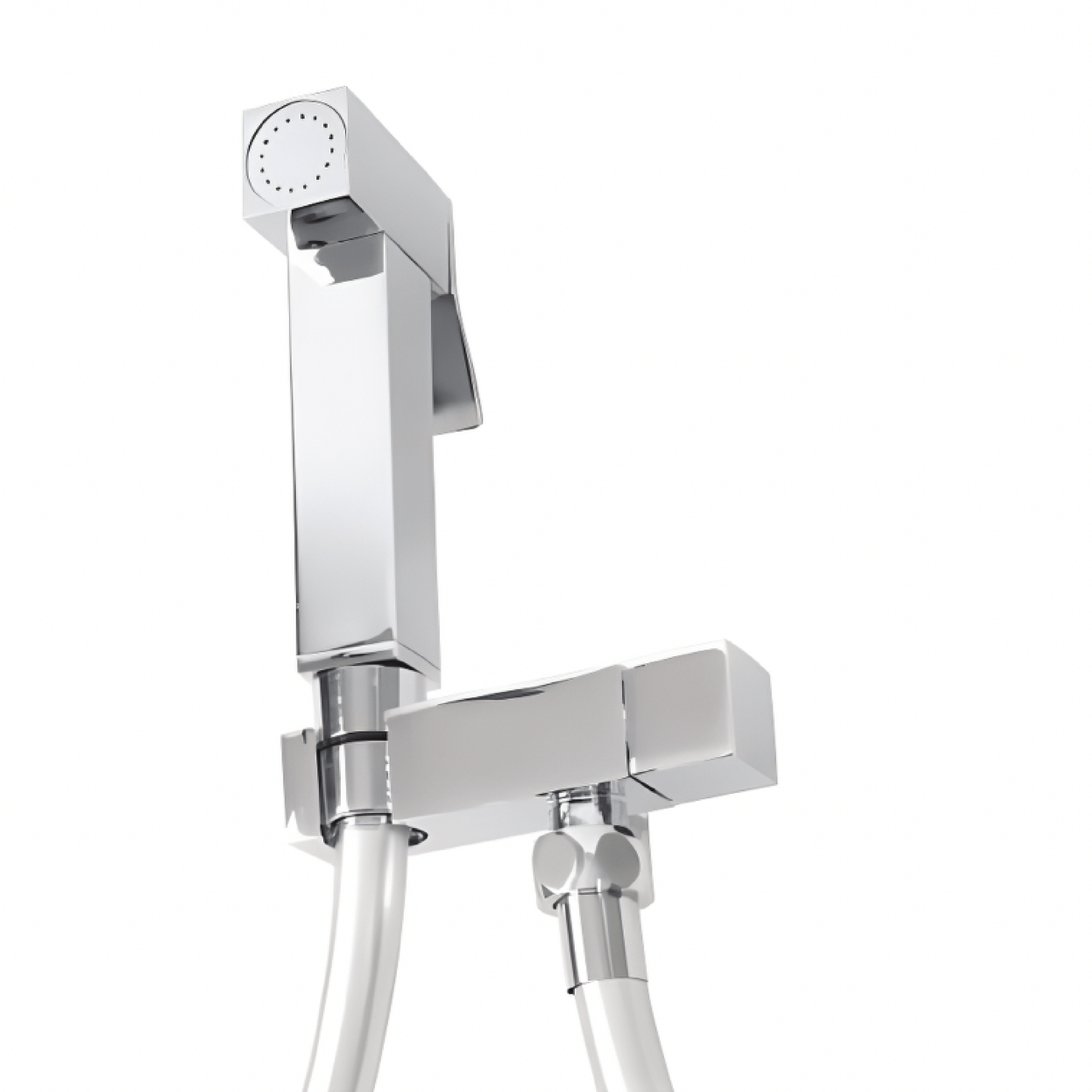 Idroscopino Quadro Con Doccino Valvola Di Sicurezza e Supporto a Muro "Home" Cromo Lucido