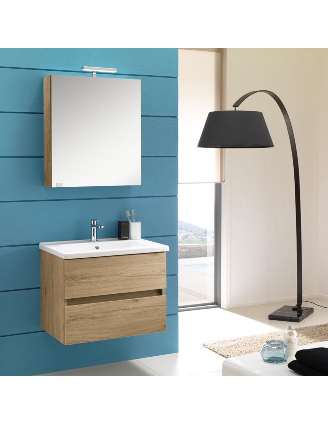 Kora mobile bagno sospeso Mobile cm 80x190x46 Rovere nabucco - completo
