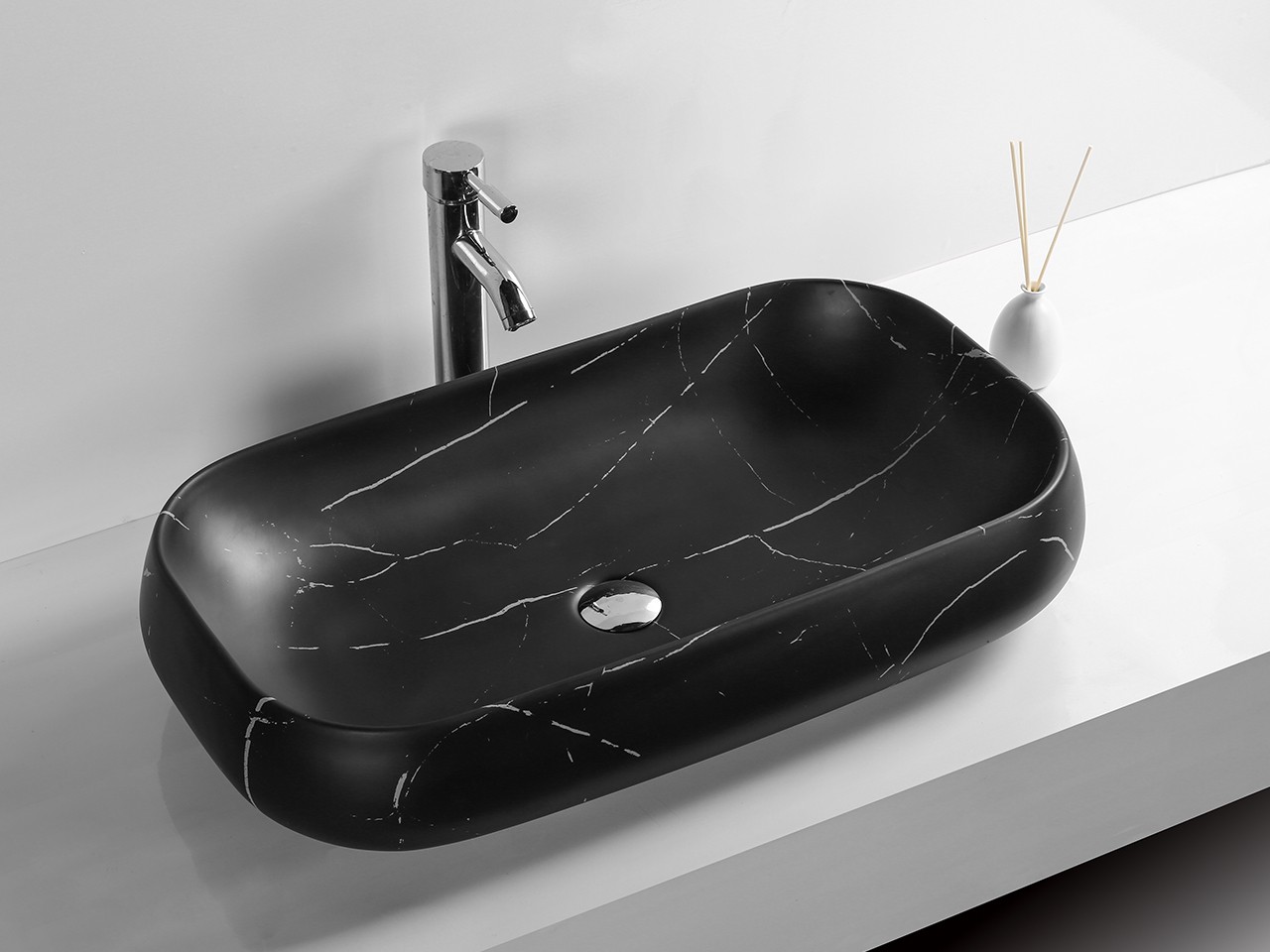 Lavabo da Appoggio Adda 72x41xH14,5 cm Ceramica Effetto Marmo Marquinia Nero-69261