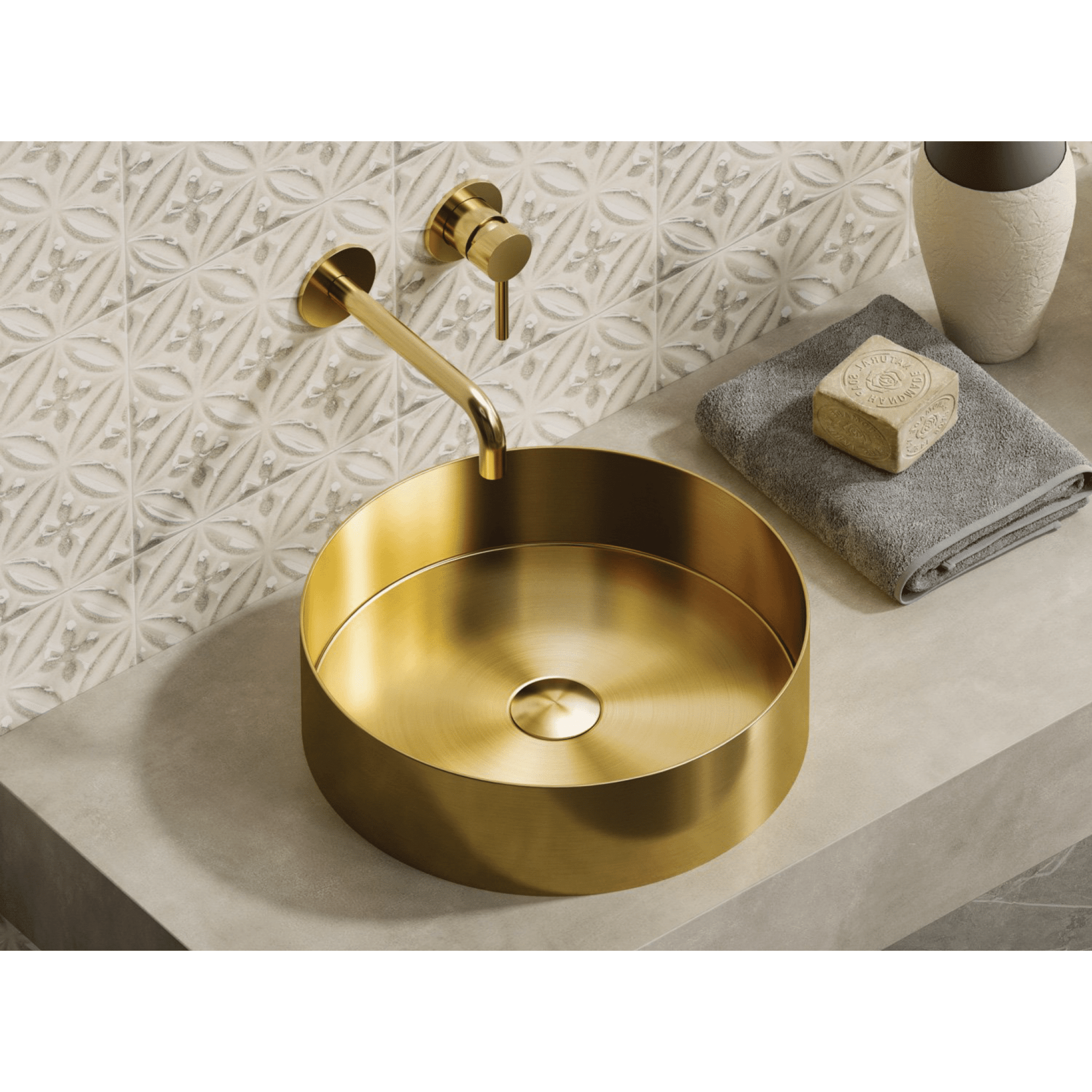 Lavabo D'Appoggio 38 Cm Con Piletta Di Scarico Karag "Venus" Oro