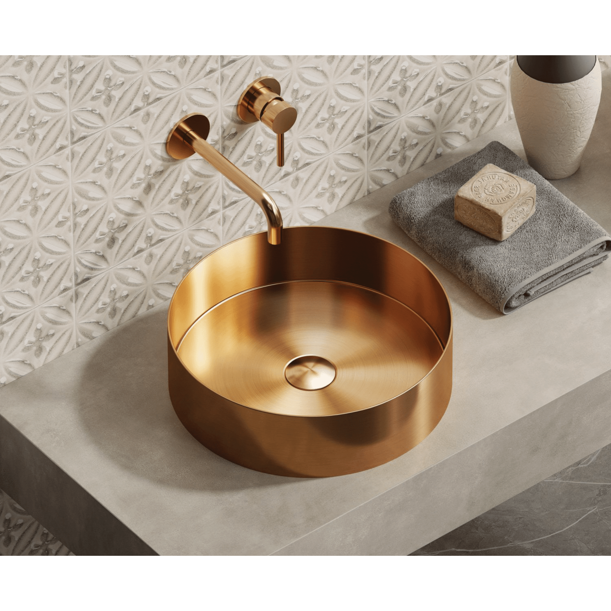 Lavabo D'Appoggio 38 Cm Con Piletta Di Scarico Karag "Venus" Rose Gold