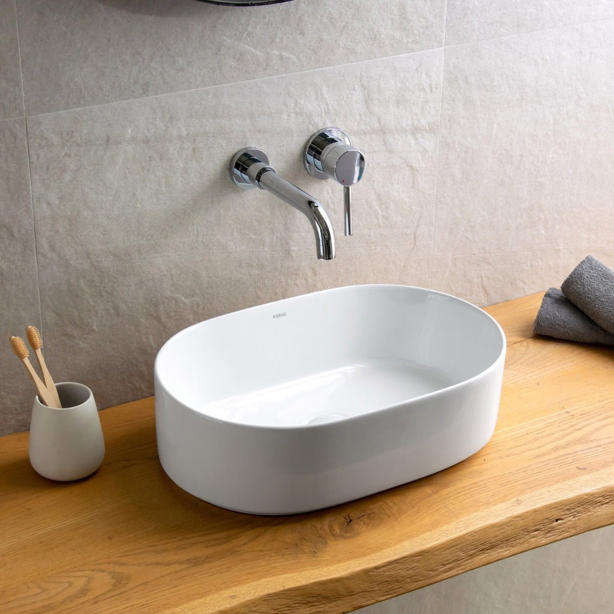 Lavabo D'Appoggio 46x31 Cm Karag Bianco Lucido