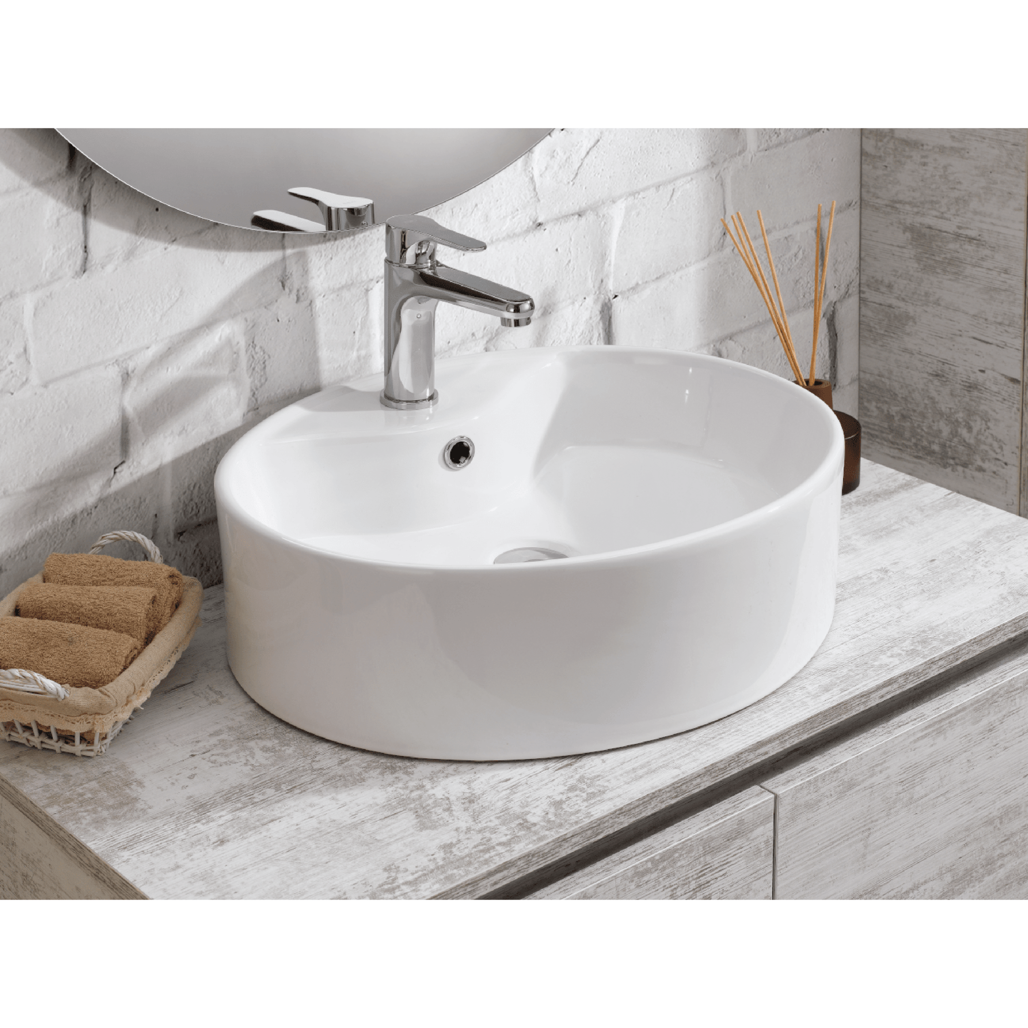 Lavabo D'Appoggio 52 Cm "Saturno" Bianco Lucido
