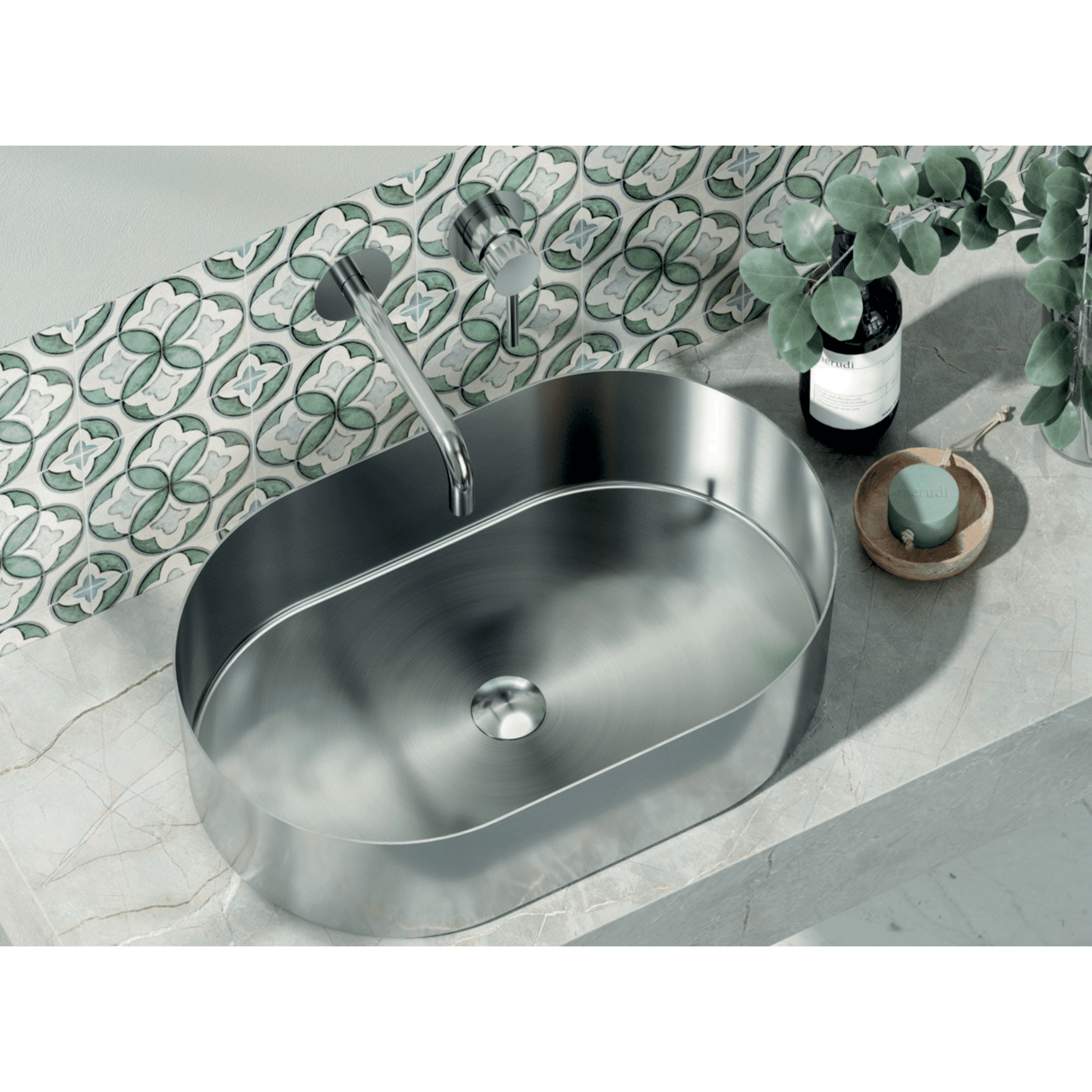 Lavabo D'Appoggio 55x35 Cm Karag "Jupiter" Acciaio Spazzolato
