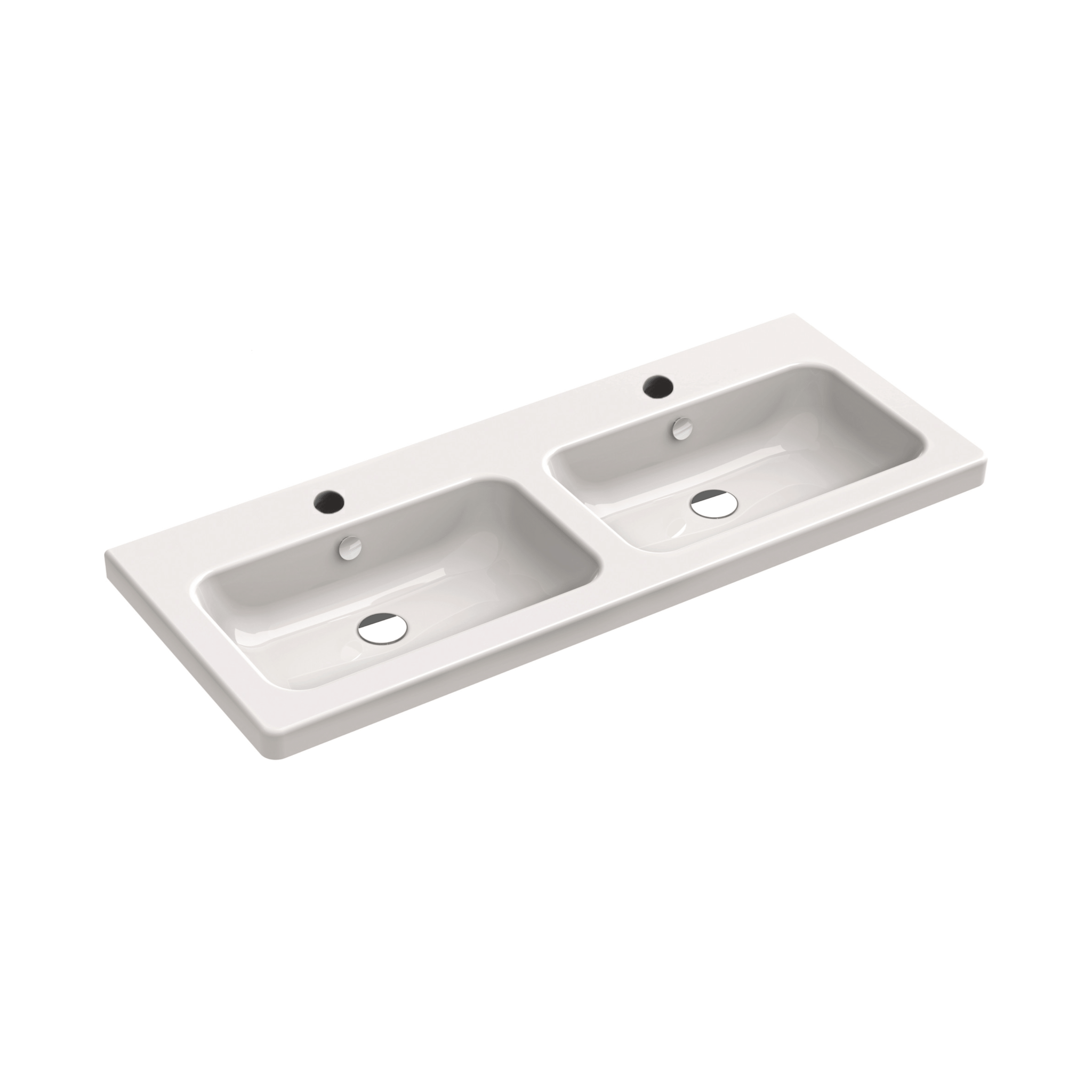 Lavabo Da Incasso/Sospeso Con Foro Doppia Vasca 125x30 Cm "Optima L" Bianco Lucido