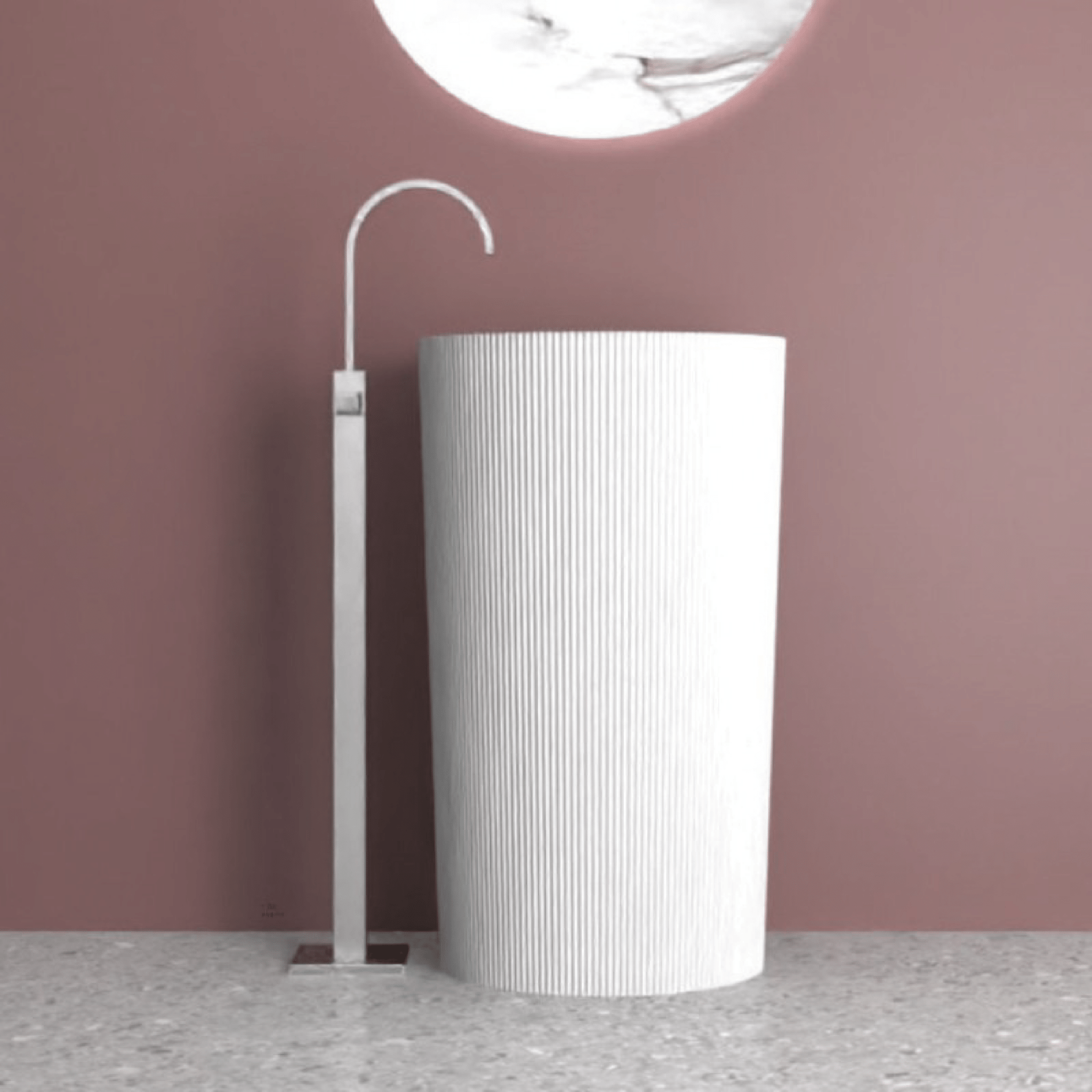 Lavabo Freestanding Con Scarico a Parete 50 Cm Lullaby "Midway" Cannettato Bianco Opaco