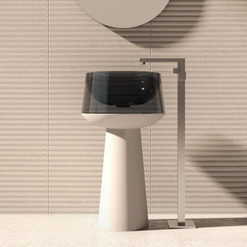 Lavabo Freestanding Con Scarico a Terra 50 Cm Lullaby "Icon Momentum" Quarzo Fumè/Bianco Opaco