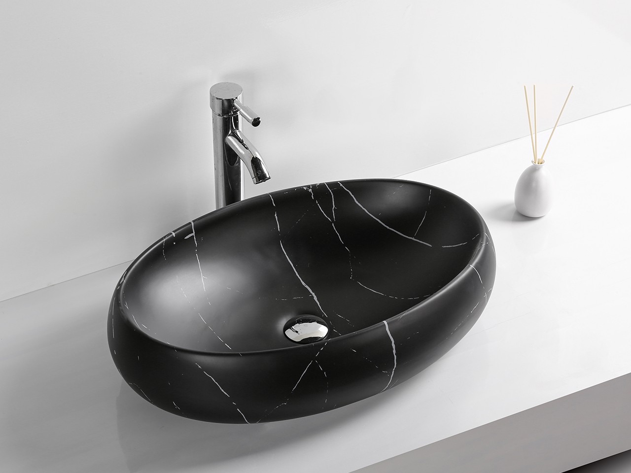 Lavabo da Appoggio Mincio 59x40xH15 cm Ceramica Effetto Marmo Marquinia Nero-69259