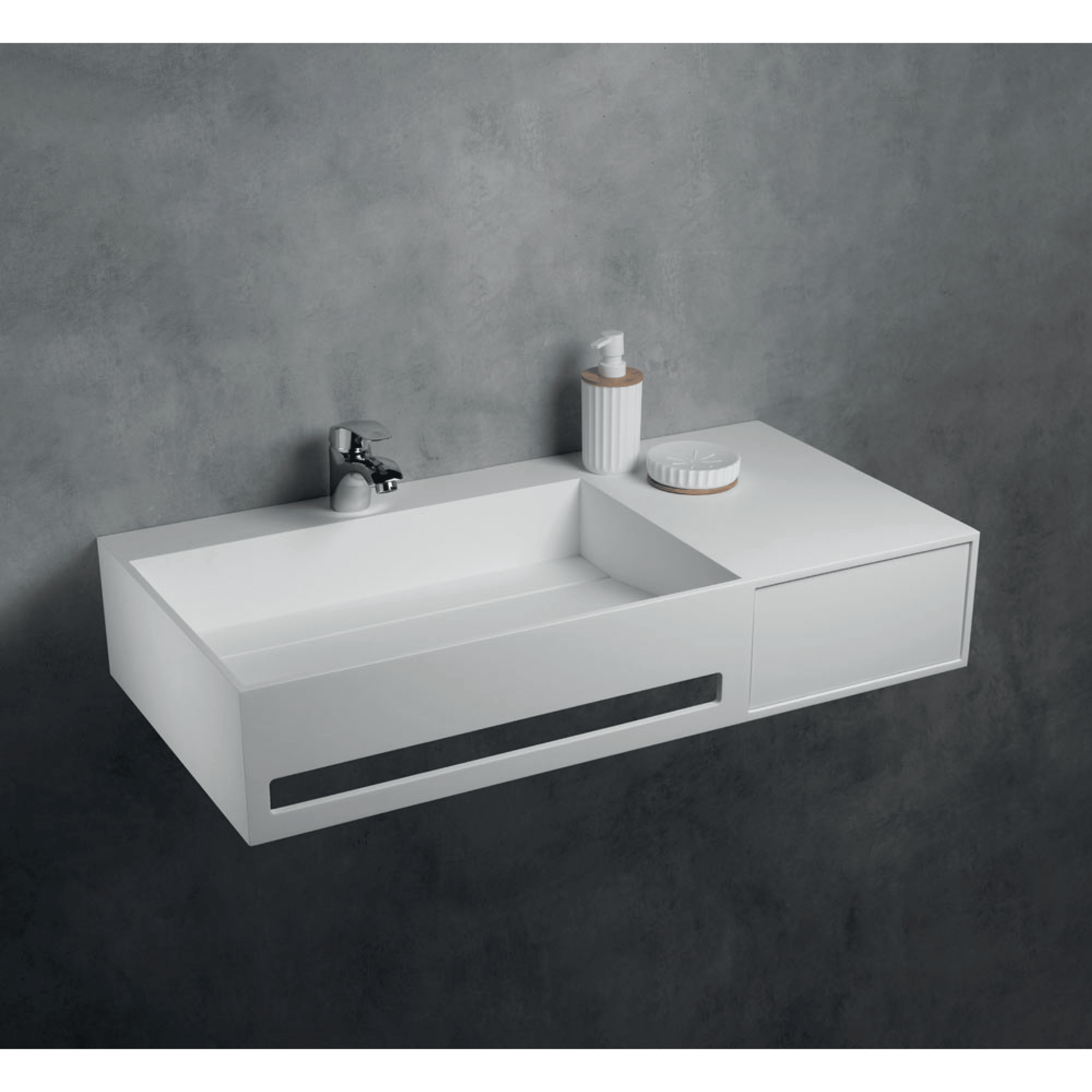 Lavabo Sospeso Con Un Cassetto a Dx 90x46 Cm "Giove" Bianco Opaco