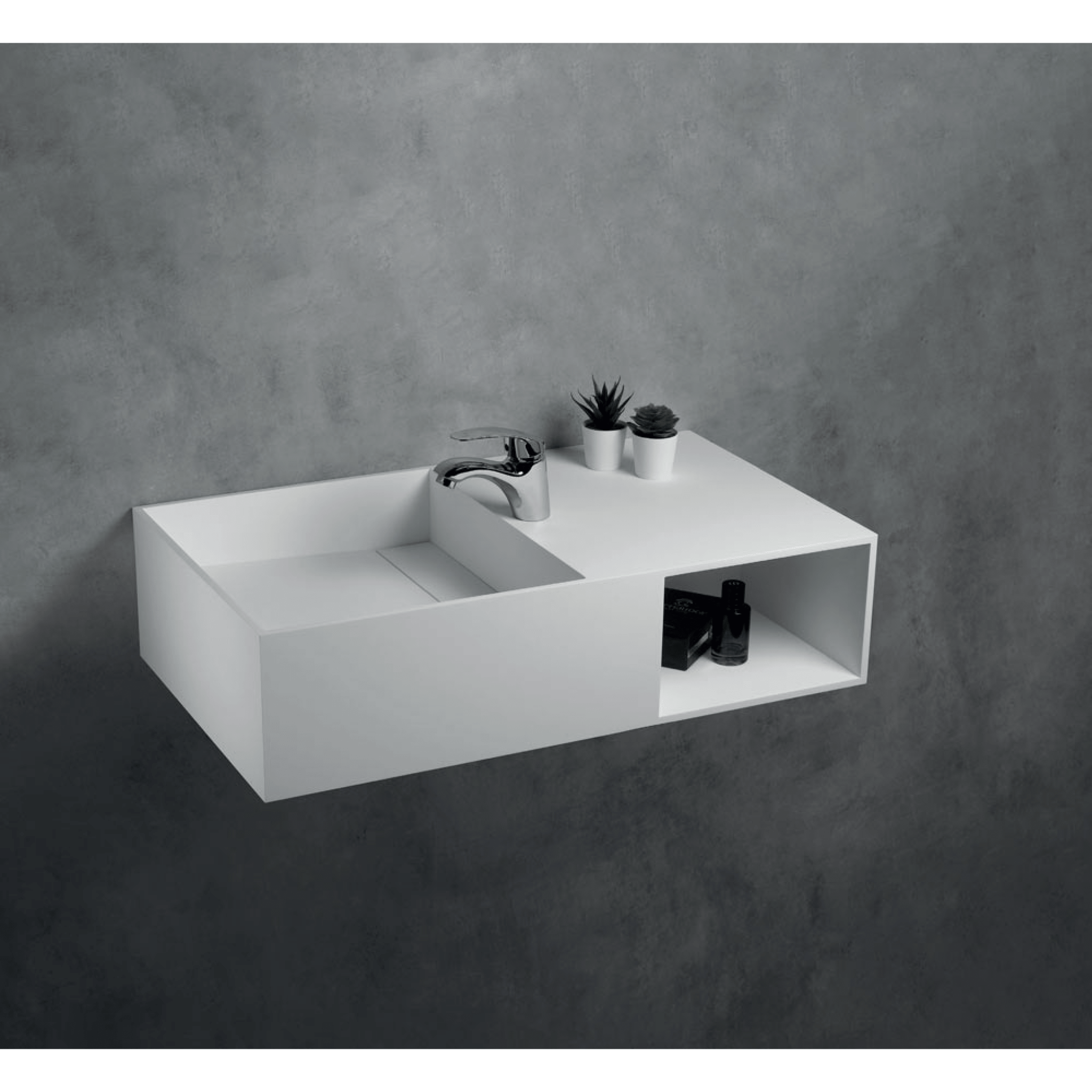 Lavabo Sospeso Con Vano a Giorno a Dx 80x46 Cm "Venere" Bianco Opaco