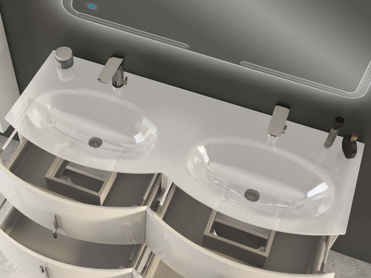 Lavabo Unitop Style 138x51 cm Doppia Vasca in Resina Bianco Lucido-64406