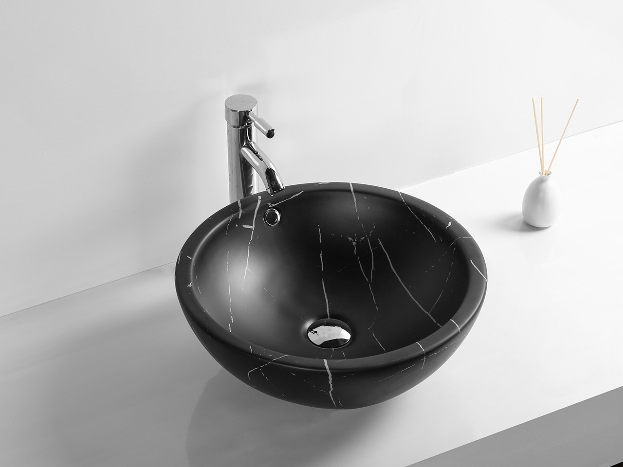 Lavabo da Appoggio Taro Ø45xH17 cm Ceramica Effetto Marmo Marquinia Nero-69258