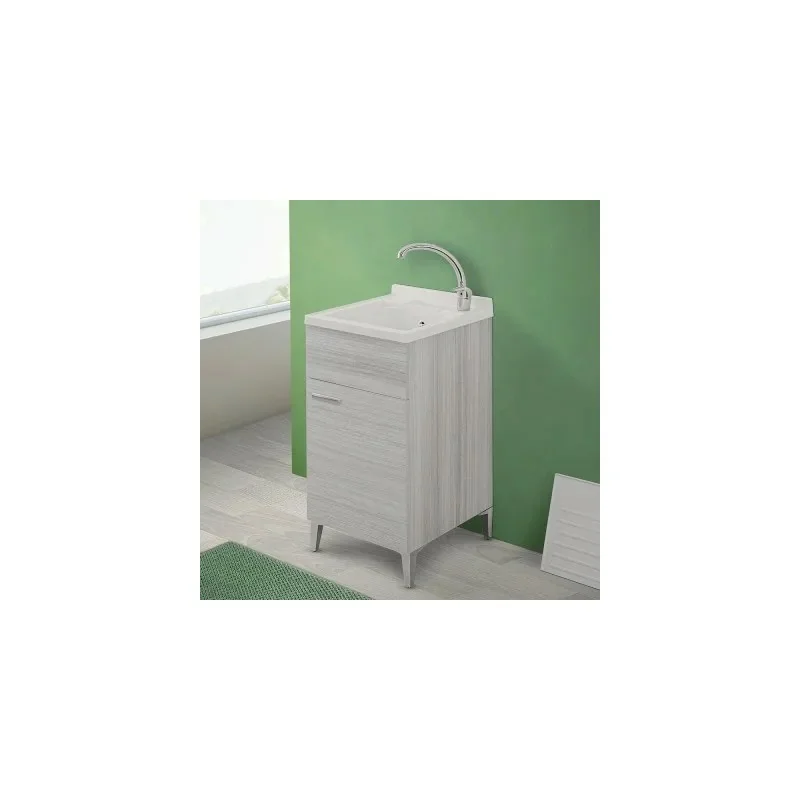 Lavatoio con mobile 45x50 cm grigio vasca in resina completa di asse